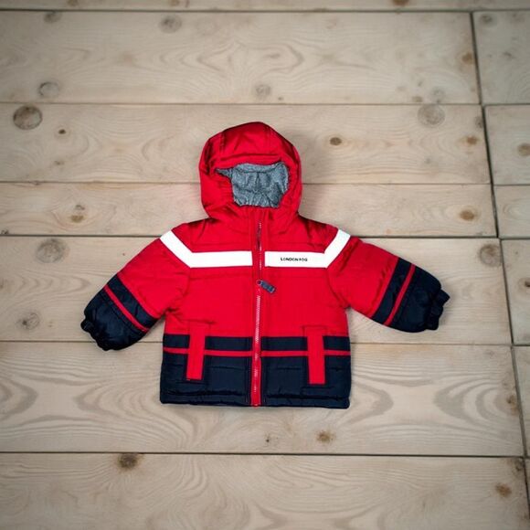 Infant London Fog Red/Navy Puffer Coat Baby Jacket Size 12 Months - Picture 1 of 5